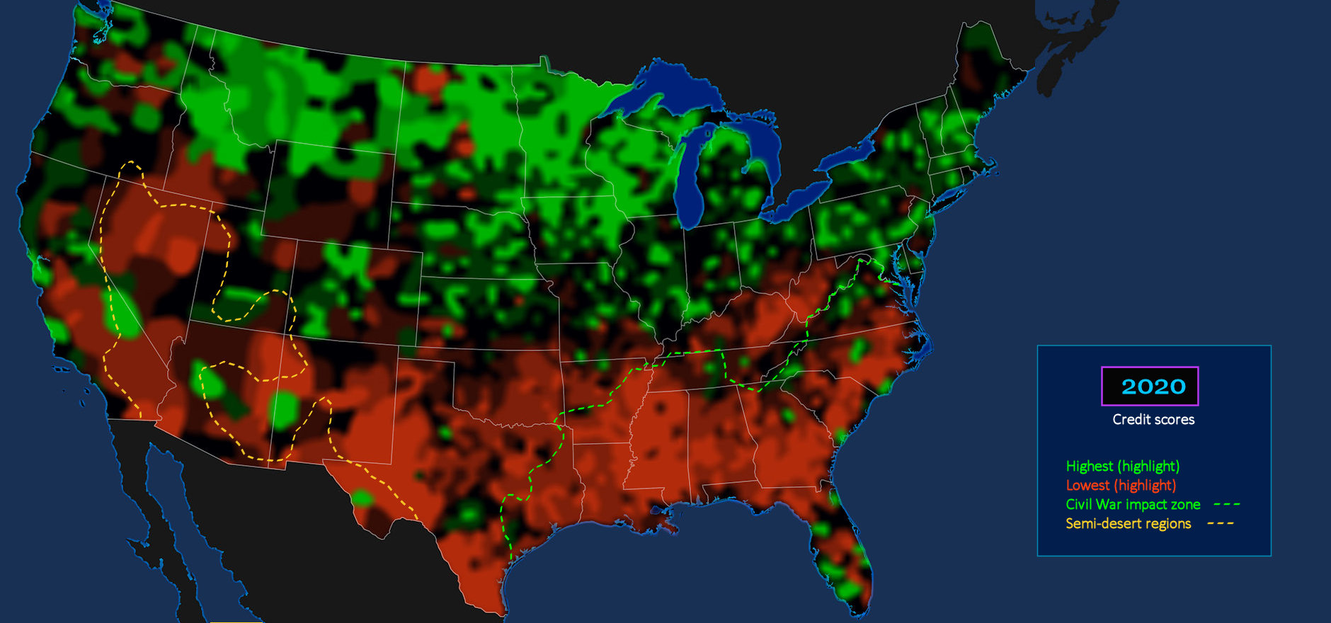 Credit scores, 2020 map